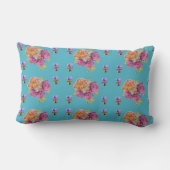 Rode Roze Roos Shabby Chic Teal Aqua Bloem Bloem Kussen (Achterkant)