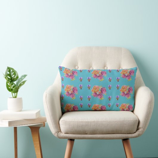 Rode Roze Roos Shabby Chic Teal Aqua Bloem Bloem Kussen (Stoel)