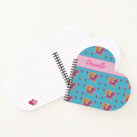 Rode Roze Roos Shabby Chic Teal Aqua Bloem Bloem Notitieboek (Binnen)