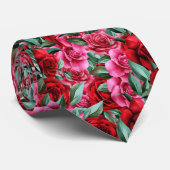 rode roze roze bloem kleurig patroon stropdas (Opgerold)