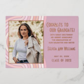 Rode Roze Roze Goud Folie Afstudeer Uitnodiging (Voorkant)