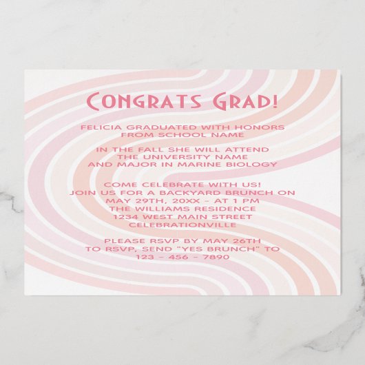 Rode Roze Roze Goud Folie Afstudeer Uitnodiging (Achterkant)