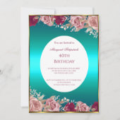 Rode roze rozen Blauwgroen Groene Witte Dag Partij Kaart (Voorkant)