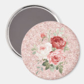Rode Roze Rozen Bloem Glitter Magneet (Voorkant / Achterkant)
