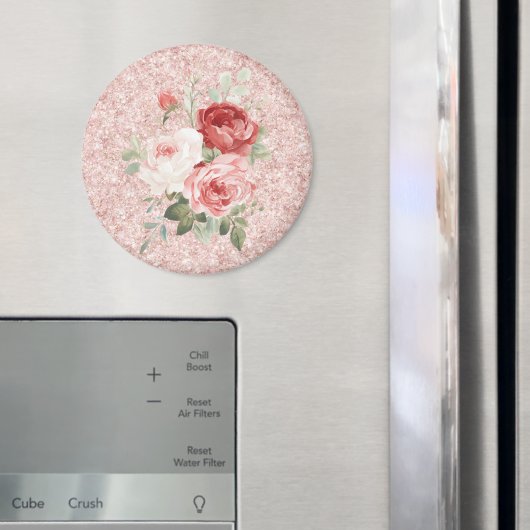 Rode Roze Rozen Bloem Glitter Magneet (Insitu (Koelkast))