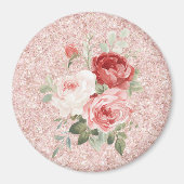 Rode Roze Rozen Bloem Glitter Magneet (Voorkant)