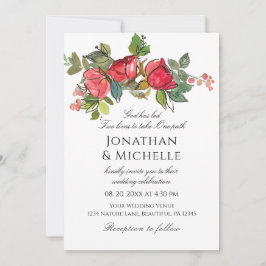 Rode roze rozen bloemen allemaal in één Christelij Kaart