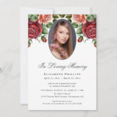 Rode Roze Rozen Bloemen Foto Memorial Service Kaart (Voorkant)