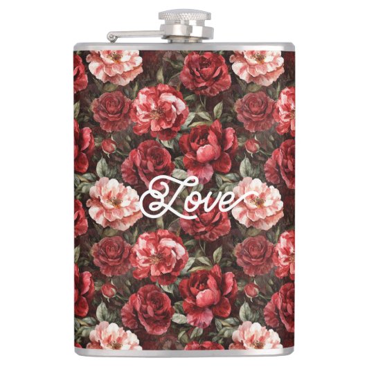 Rode Roze Rozen Bloemen Heupfles (Voorkant)