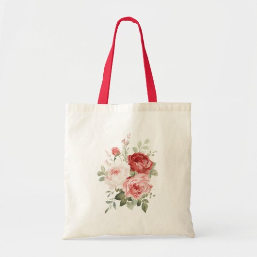 Rode Roze Rozen Bloemen Tote Bag (Voorkant)
