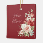 Rode Roze Rozen Bloemige Echte Liefde Kerstmis Keramisch Ornament (Links)