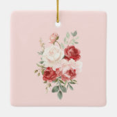 Rode Roze Rozen Bloemige Echte Liefde Kerstmis Keramisch Ornament (Achterkant)