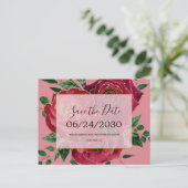  rode roze rozen die de datum opslaan aankondigingskaart (Staand voorkant)