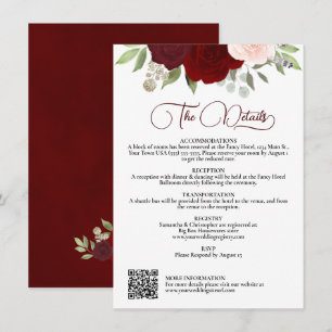 Rode & Roze Rozen Downloadbare QR Huwelijksdetails Kaart
