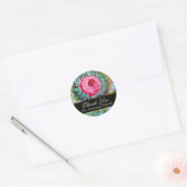 RODE ROZE ROZEN EN BLAUWE BLOEMEN Dank u Ronde Sticker (Envelop)