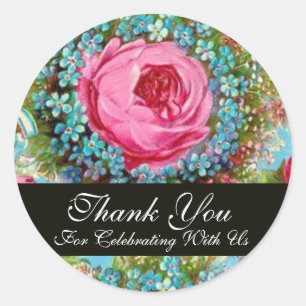 RODE ROZE ROZEN EN BLAUWE BLOEMEN Dank u Ronde Sticker