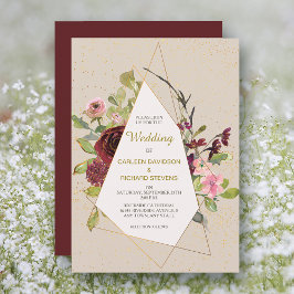 Rode roze rozen en gouden Lijsten bruiloft Kaart