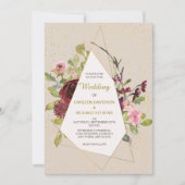 Rode roze rozen en gouden Lijsten bruiloft Kaart (Voorkant)