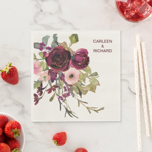 Rode roze rozen Floral Wedding Servet (Insitu)