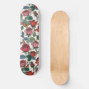 Rode & roze rozen met bladeren & monarchvlinders persoonlijk skateboard