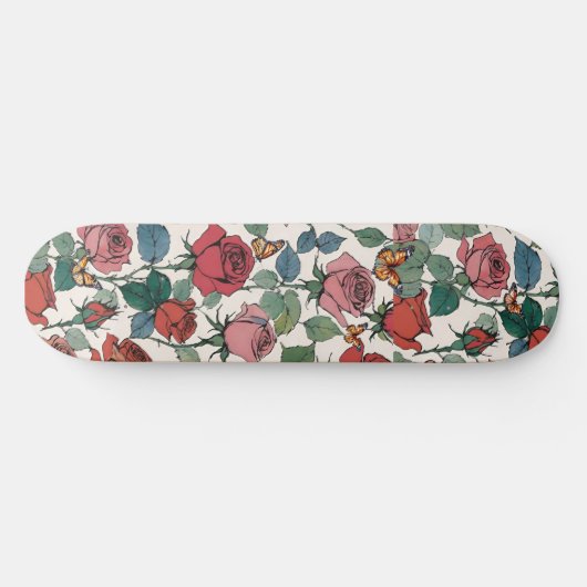 Rode & roze rozen met bladeren & monarchvlinders persoonlijk skateboard (Horizontaal)