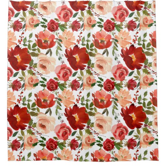 Rode roze rozen papaver Trendy Girly Showgordijn Douchegordijn (Voorkant)