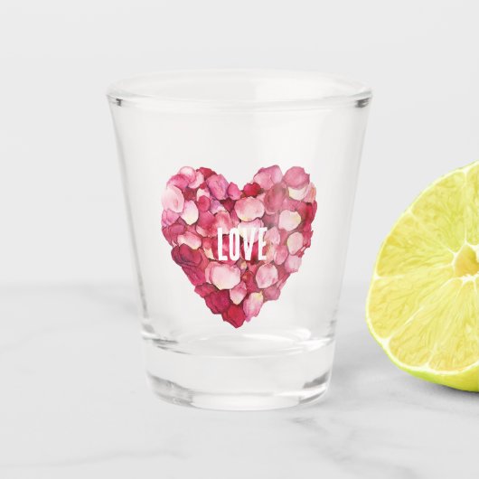 Rode Roze Rozenblaadjes Bloemliefde Shot Glas (Voorkant)