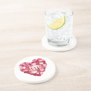 Rode Roze Rozenblaadjes Bloemliefde Zandsteen Onderzetter