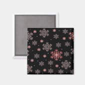 Rode/roze sneeuwvlokken op zwarte winterseizoensma magneet (Voorkant / Achterkant)