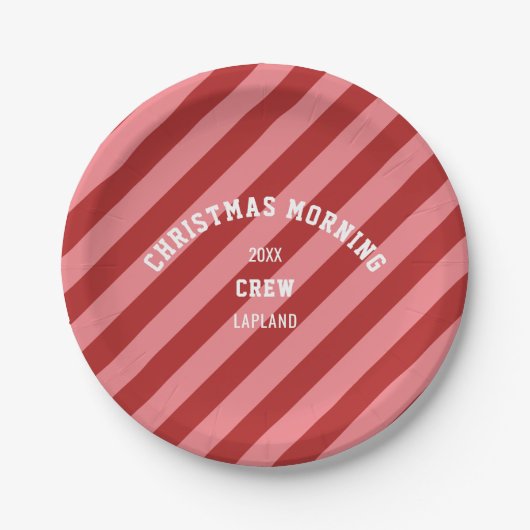Rode Roze Snoep Stripe Christmas Morning Crew Papieren Bordje (Voorkant)