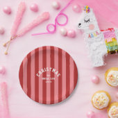 Rode Roze Snoep Stripe Christmas Social Club Papieren Bordje (Feest)