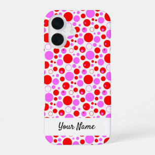 Rode Roze Stippen en Cirkels Bewerkbaar iPhone 16 Hoesje