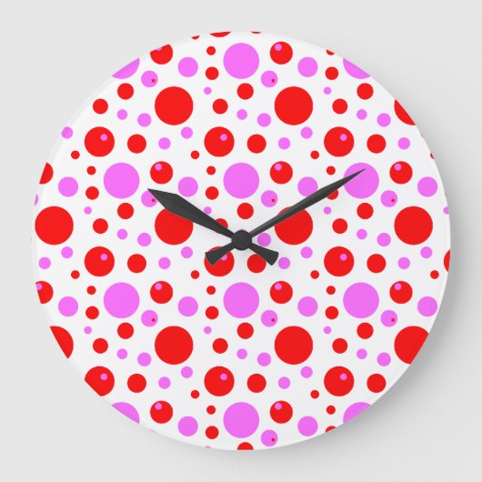 Rode Roze Stippen Wandklok (Voorkant)