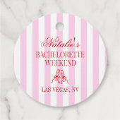 Rode Roze Strepen Bachelorette Weekend Feest Bedankjes Labels (Achterkant)