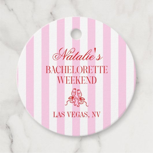 Rode Roze Strepen Bachelorette Weekend Feest Bedankjes Labels (Voorkant)