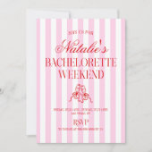 Rode Roze Strepen Bachelorette Weekend Feest Kaart (Voorkant)