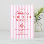 Rode Roze Strepen Bachelorette Weekend Feest Kaart (Staand voorkant)