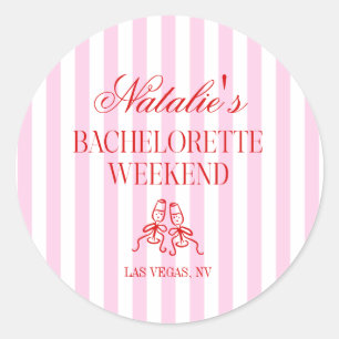 Rode Roze Strepen Bachelorette Weekend Feest Ronde Sticker