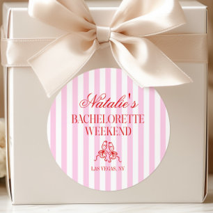 Rode Roze Strepen Bachelorette Weekend Feest Ronde Sticker