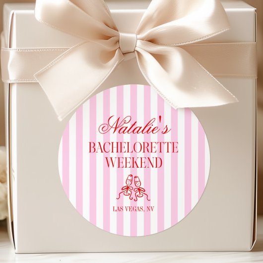 Rode Roze Strepen Bachelorette Weekend Feest Ronde Sticker