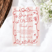 Rode Roze Strepen Ciao Baby shower met Italiaans t Bedankkaart