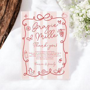 Rode Roze Strepen Ciao Baby shower met Italiaans t Bedankkaart