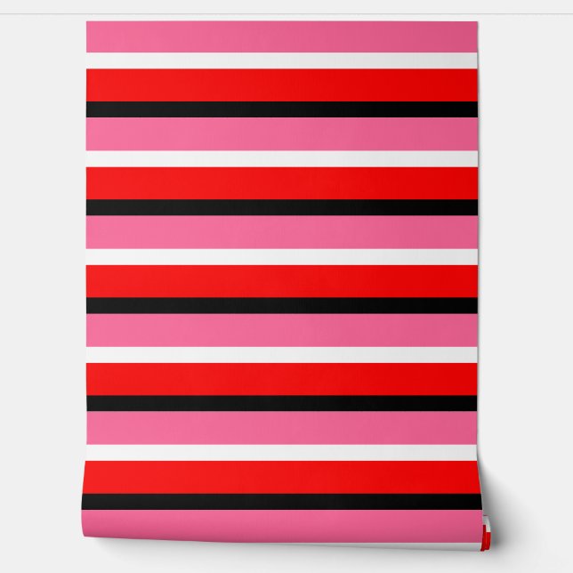 Rode Roze Strepen Horizontale Lijnen Behang (Afrollen)