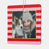 Rode Roze Strepen Kerst Foto Keramisch Ornament (Links)