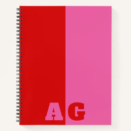 Rode Roze Strepen Krachtig Monogram Notitieboek