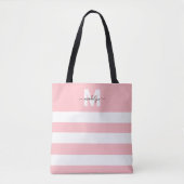 Rode Roze Strepen Naam Beginletters Tote Bag (Voorkant)