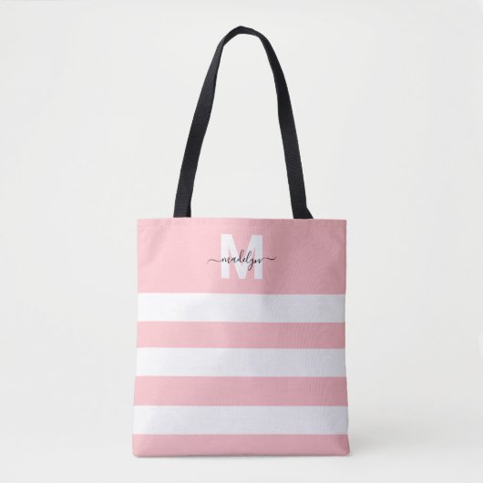 Rode Roze Strepen Naam Beginletters Tote Bag (Voorkant)