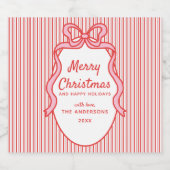 Rode Roze Strepen & Strik Frame Kerst Bier Etiket (Enkel label)