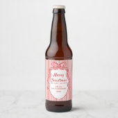 Rode Roze Strepen & Strik Frame Kerst Bier Etiket (Voorkant)