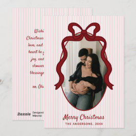 Rode Roze Strepen & Strik Frame Kerst Foto Feestdagenkaart